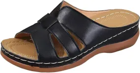 Women Arch Support Slides Orthotic Walking Sandals Orthopedic Sandals Comfortable Open Toe Crisscross Straps Slip on Sandals for Women
