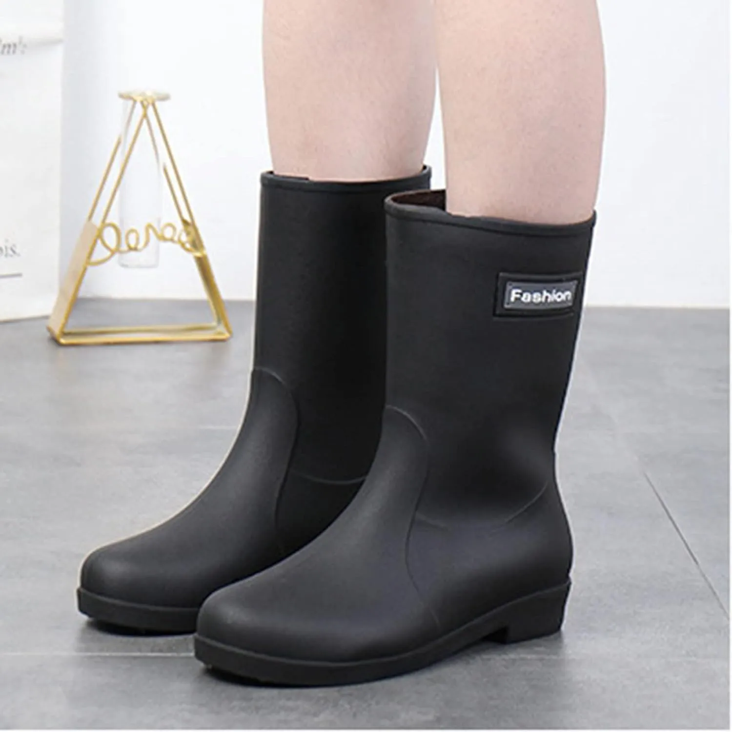 Women Wide Calf Rain Boots Light Waterproof Anti Slip PVC Rubber Garden Boot Matte Surface Work Walking Rain Shoes