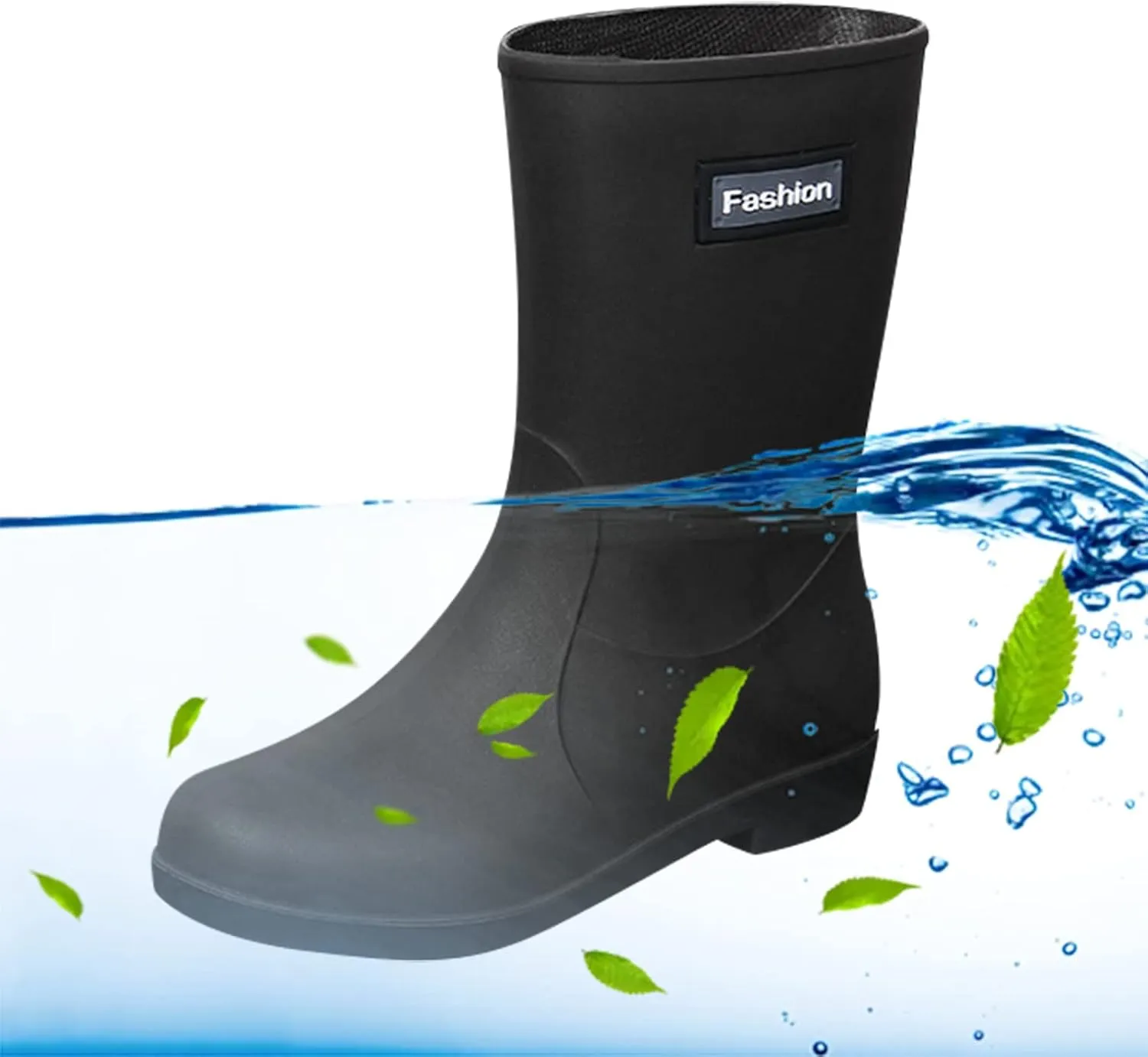 Women Wide Calf Rain Boots Light Waterproof Anti Slip PVC Rubber Garden Boot Matte Surface Work Walking Rain Shoes