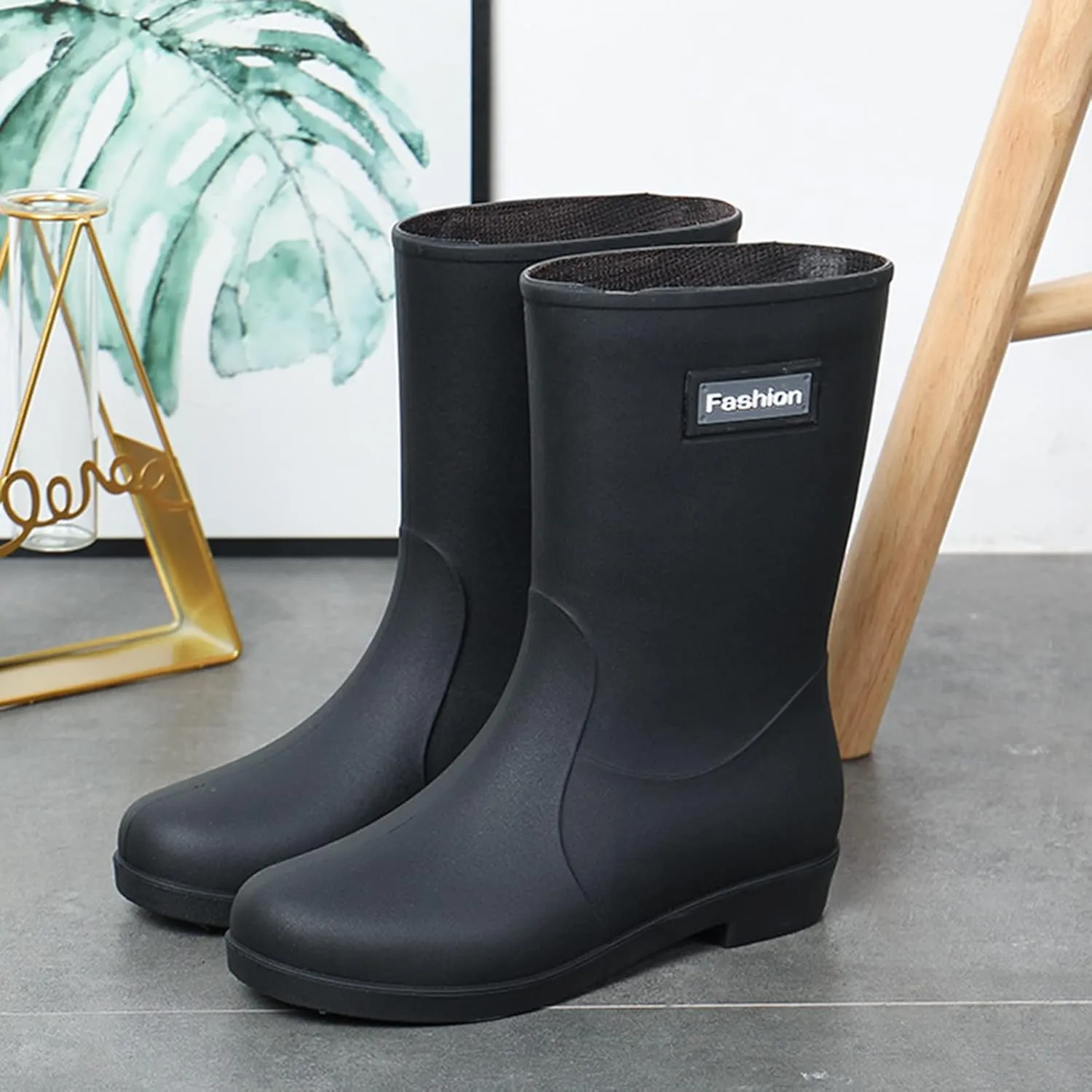 Women Wide Calf Rain Boots Light Waterproof Anti Slip PVC Rubber Garden Boot Matte Surface Work Walking Rain Shoes