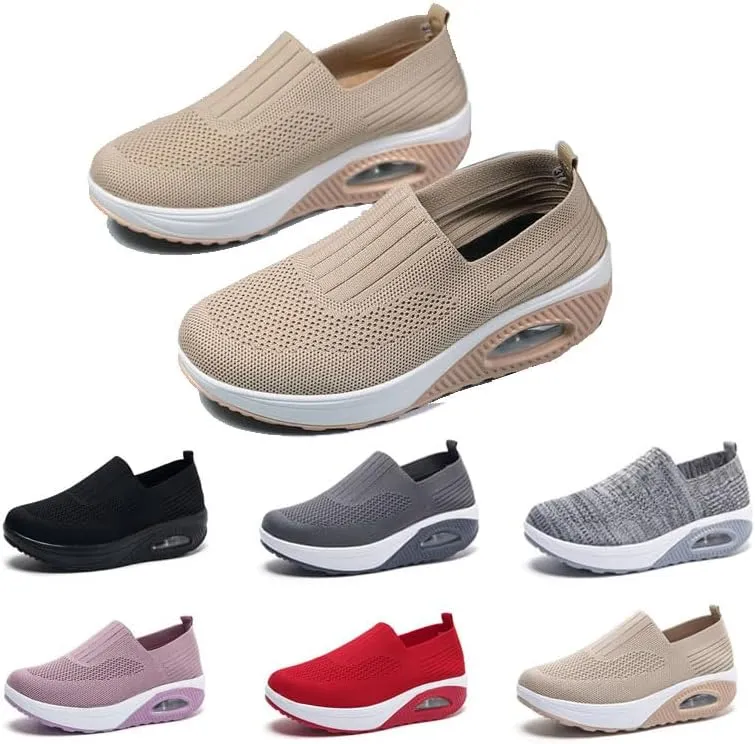 Women's and Men's Lazy Leisure Breathable Jogging Tennis Shoes Light Walking Sports Shoes Breathable Flying Woven Soft Sole one-Step