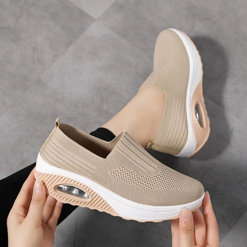 Women's and Men's Lazy Leisure Breathable Jogging Tennis Shoes Light Walking Sports Shoes Breathable Flying Woven Soft Sole one-Step