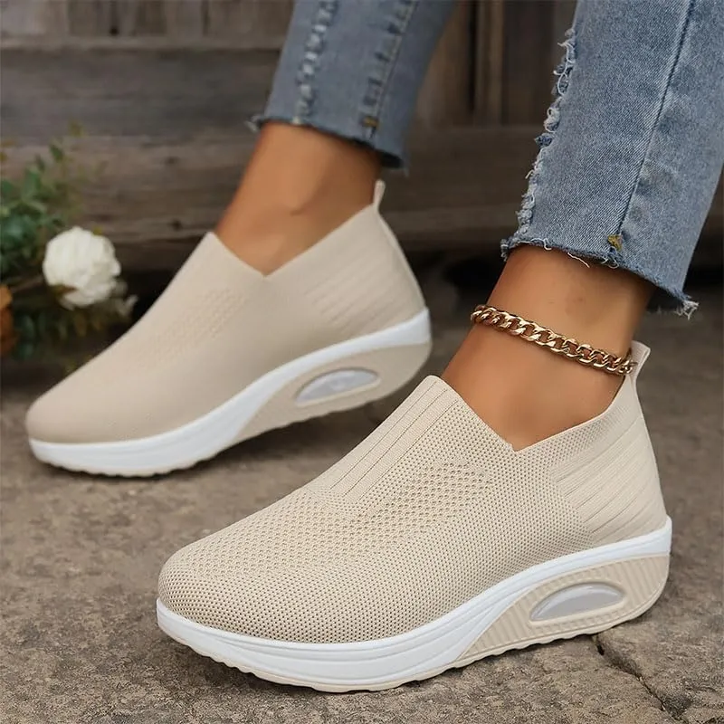 Women's and Men's Lazy Leisure Breathable Jogging Tennis Shoes Light Walking Sports Shoes Breathable Flying Woven Soft Sole one-Step