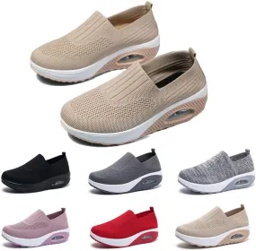 Women's and Men's Lazy Leisure Breathable Jogging Tennis Shoes Light Walking Sports Shoes Breathable Flying Woven Soft Sole one-Step