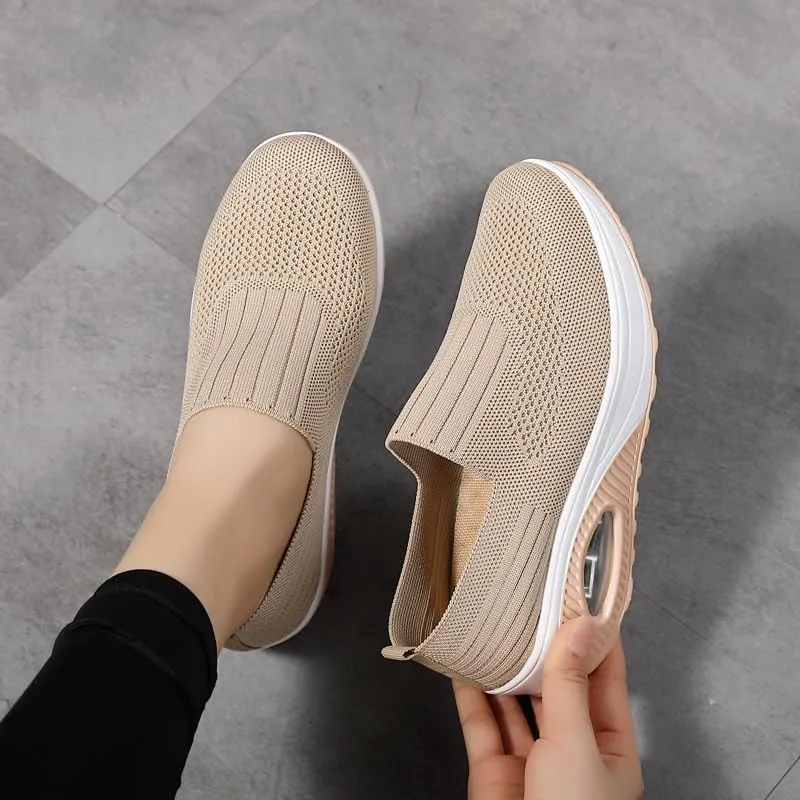 Women's and Men's Lazy Leisure Breathable Jogging Tennis Shoes Light Walking Sports Shoes Breathable Flying Woven Soft Sole one-Step