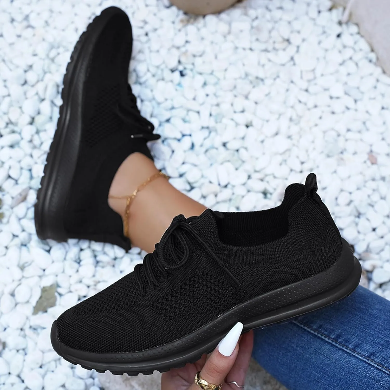 Women's Breathable Elastic Fly Woven Mesh Shoes Platform Thick Sole Classic Rubber Sole Shoes Labor Work Shoe