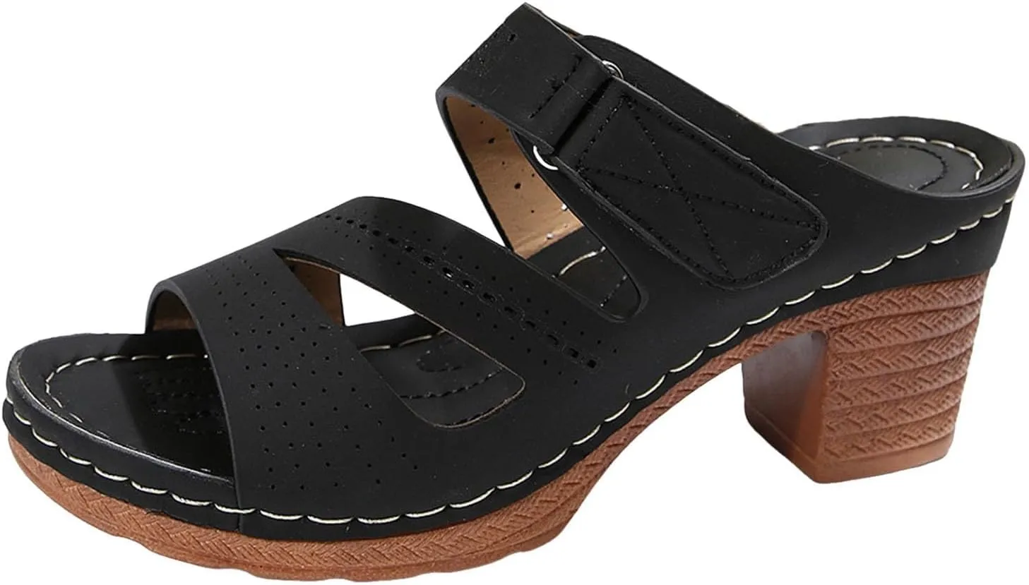 Womens Chunky Heels Sandals Casual Dressy Open Toe Adjustable Ankle Strap Slip On Beach Slides Platform Heels Slippers