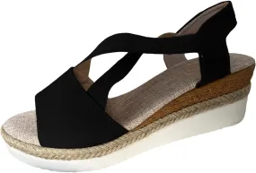 Womens Comfortable Sandals Open Toe Cross Belt Non Slip Wedge Sandals Fashion Elastic Ankle Strap Platform Summer Shoes Wide Width Lightweight Paltform Espadrilles Sandal
