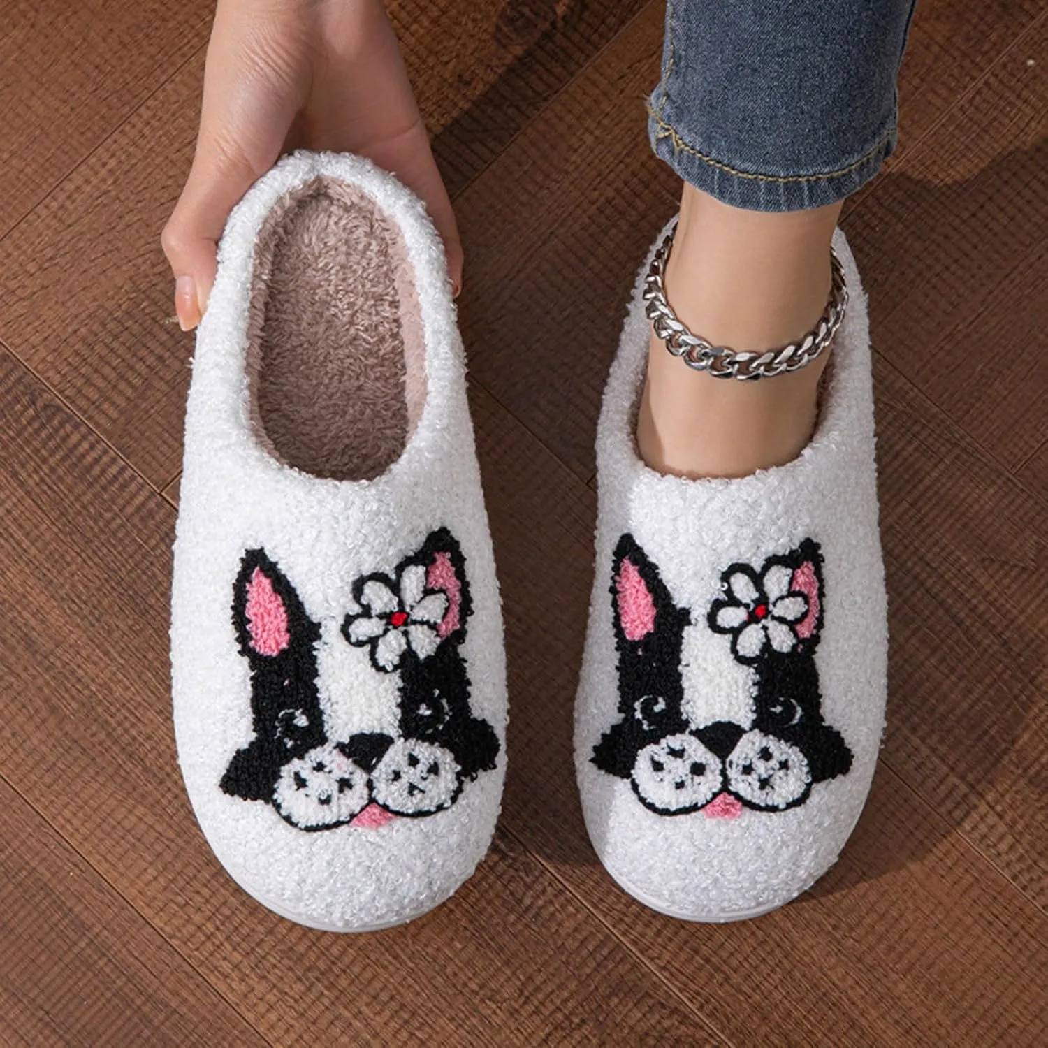 Womens Slippers Cozy Soft Warm Home Slippers 2024 Cute Rainbow House Shoes Indoor Fuzzy Bedroom Slippers