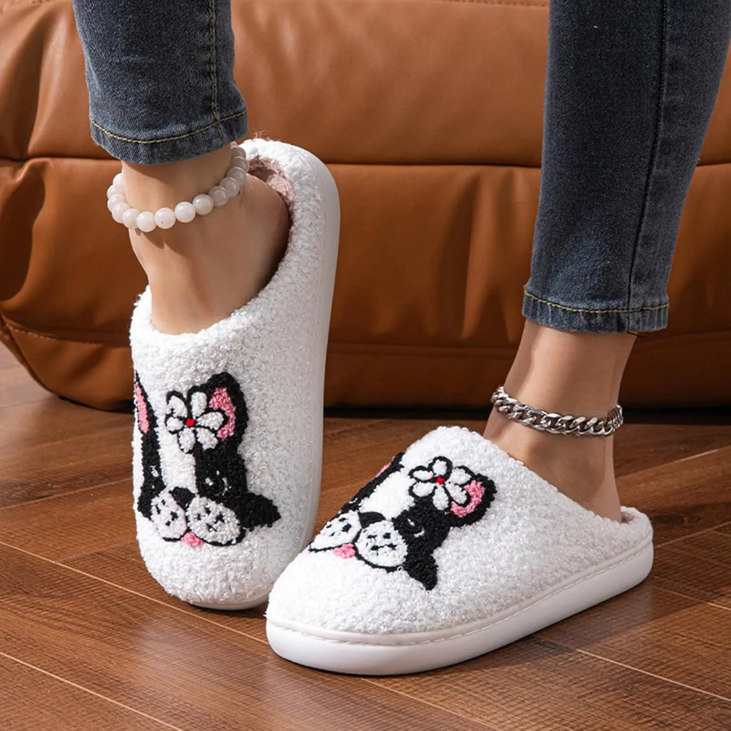 Womens Slippers Cozy Soft Warm Home Slippers 2024 Cute Rainbow House Shoes Indoor Fuzzy Bedroom Slippers