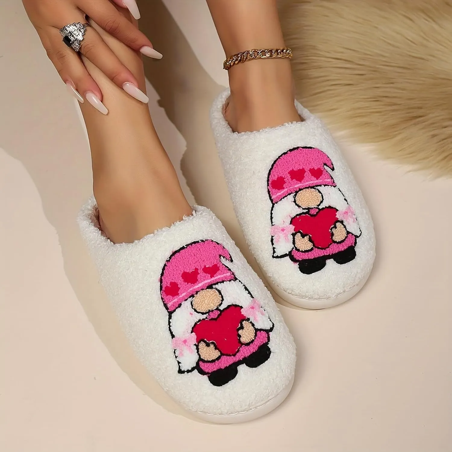 Womens Slippers Cozy Soft Warm Home Slippers 2024 Cute Rainbow House Shoes Indoor Fuzzy Bedroom Slippers