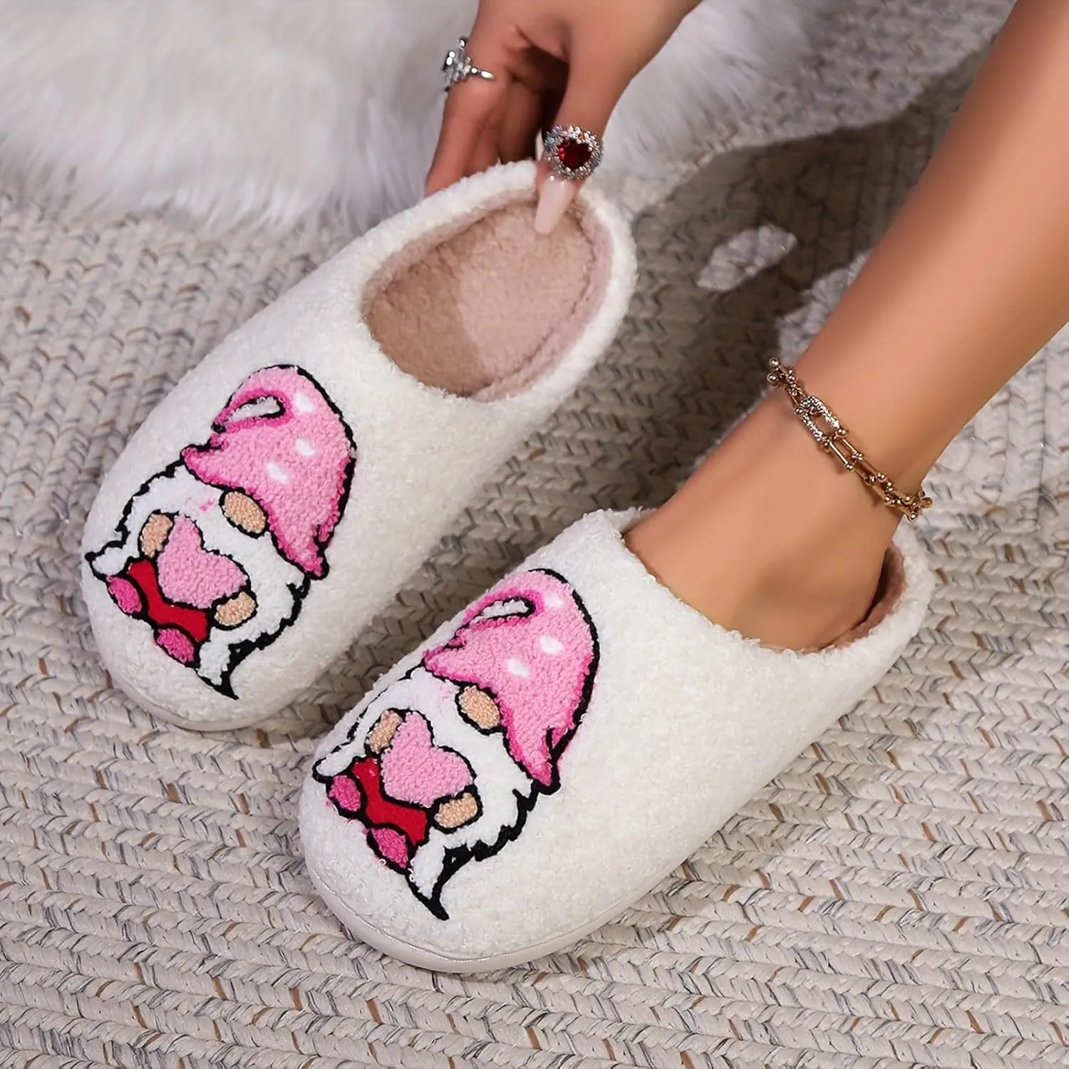 Womens Slippers Cozy Soft Warm Home Slippers 2024 Cute Rainbow House Shoes Indoor Fuzzy Bedroom Slippers