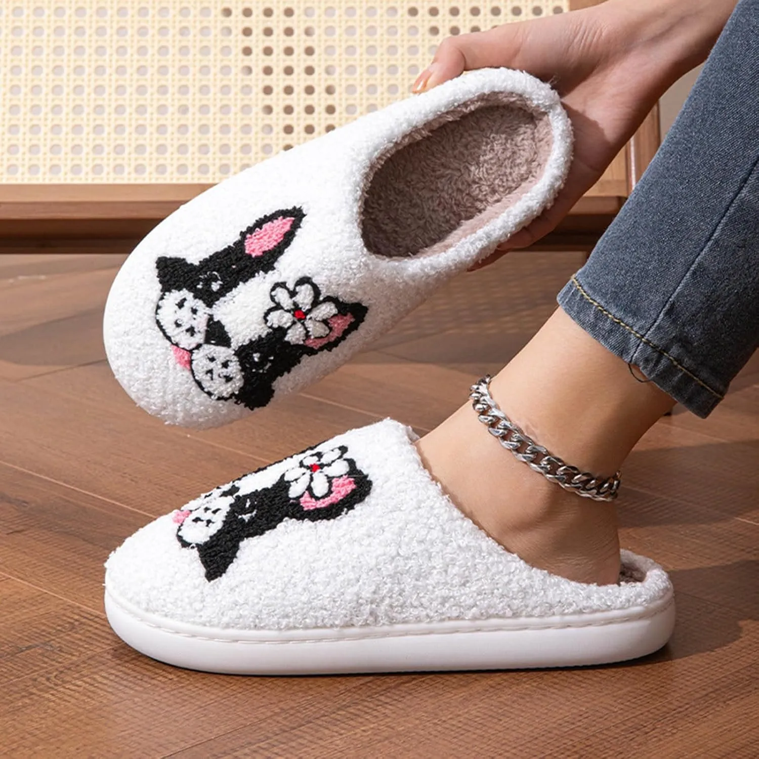 Womens Slippers Cozy Soft Warm Home Slippers 2024 Cute Rainbow House Shoes Indoor Fuzzy Bedroom Slippers
