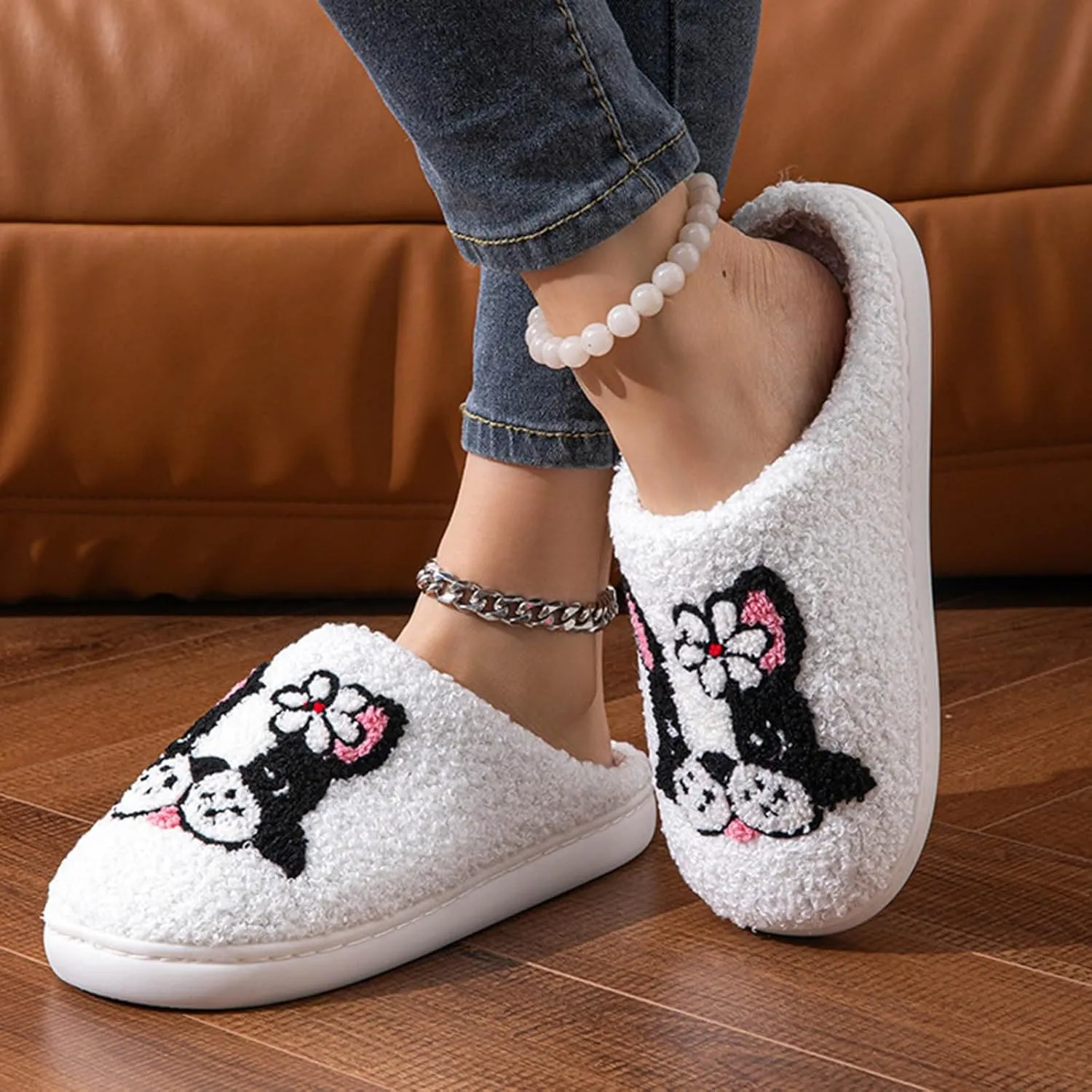 Womens Slippers Cozy Soft Warm Home Slippers 2024 Cute Rainbow House Shoes Indoor Fuzzy Bedroom Slippers