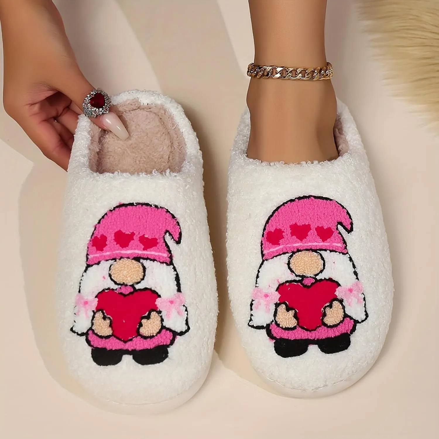 Womens Slippers Cozy Soft Warm Home Slippers 2024 Cute Rainbow House Shoes Indoor Fuzzy Bedroom Slippers