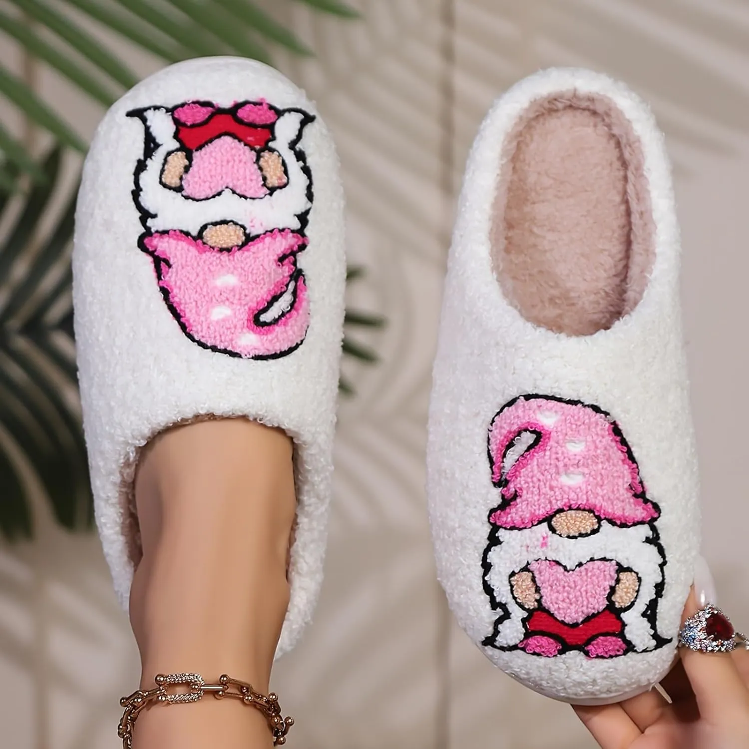 Womens Slippers Cozy Soft Warm Home Slippers 2024 Cute Rainbow House Shoes Indoor Fuzzy Bedroom Slippers