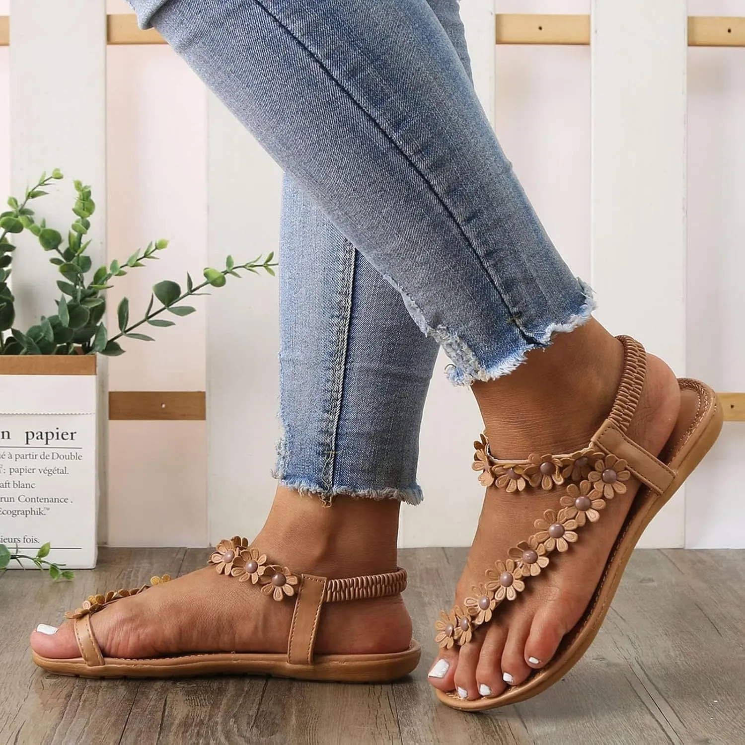 Womens Thong Sandals Bohemia Floral Flat 2025 Summer Boho Beach Shoes Comfortable Dress Ankle Elastic Bohemian Flatsshoes
