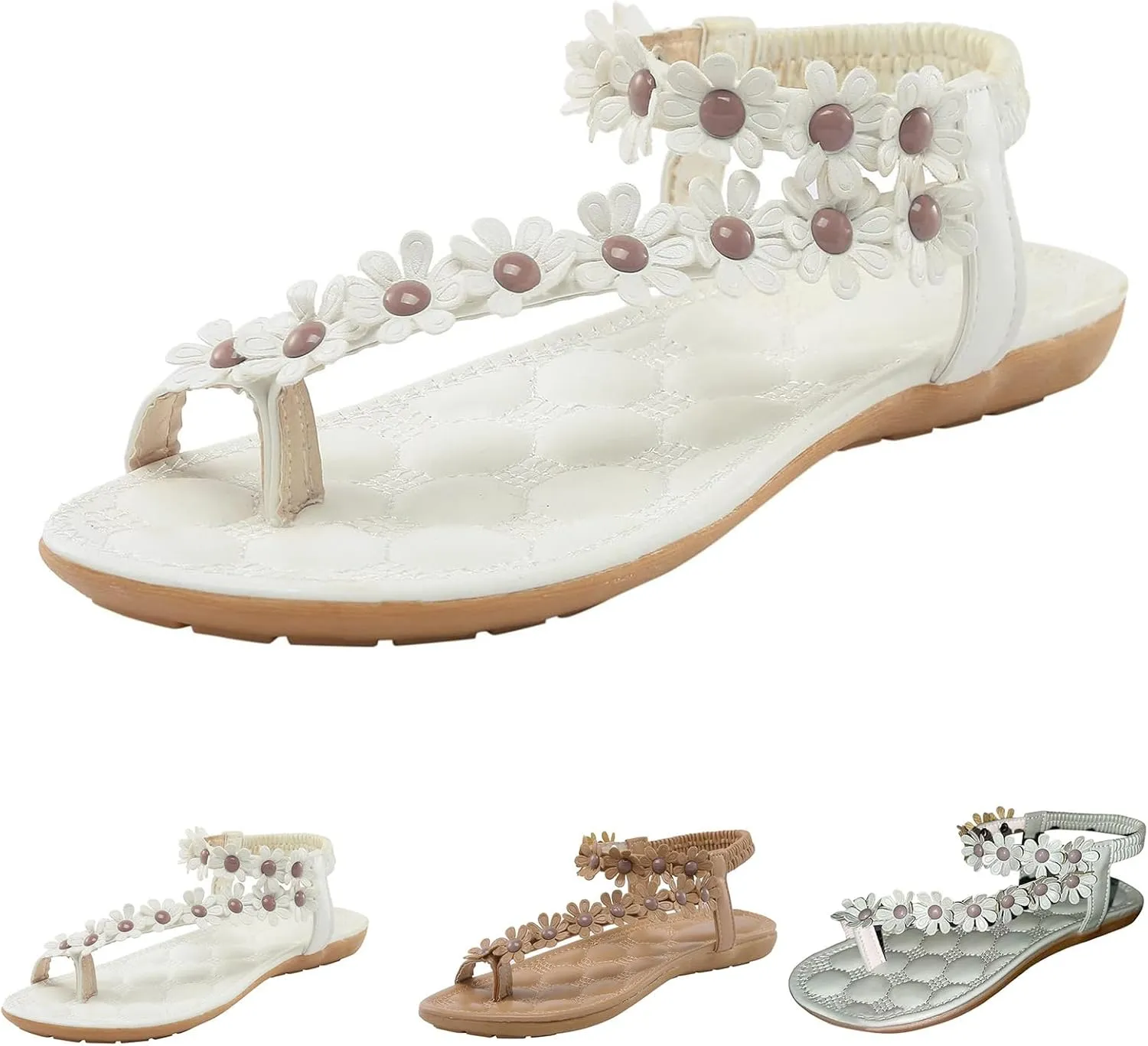 Womens Thong Sandals Bohemia Floral Flat 2025 Summer Boho Beach Shoes Comfortable Dress Ankle Elastic Bohemian Flatsshoes